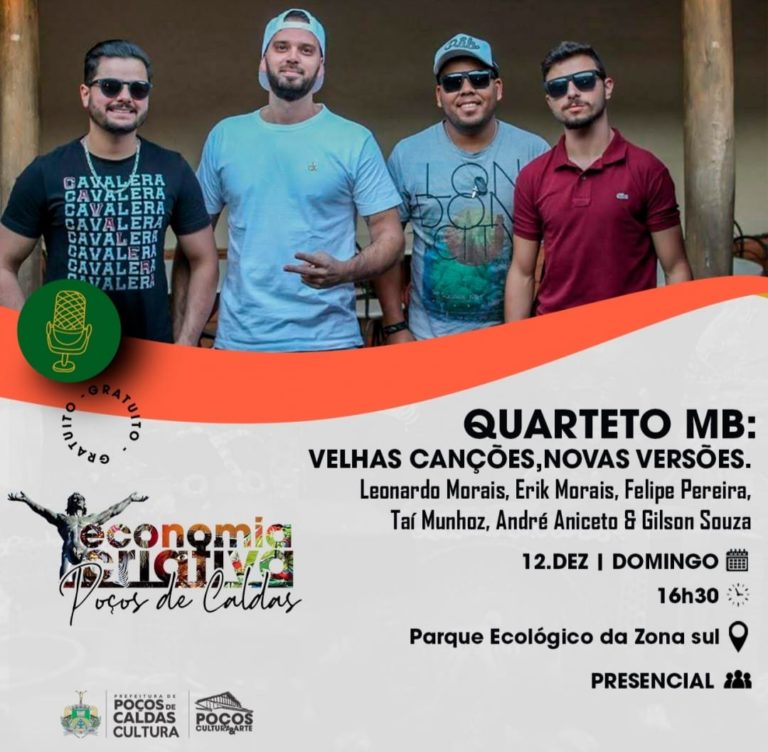 Quarteto MB apresenta “Velhas Canções, Novas Versões” domingo, no Parque Ecológico