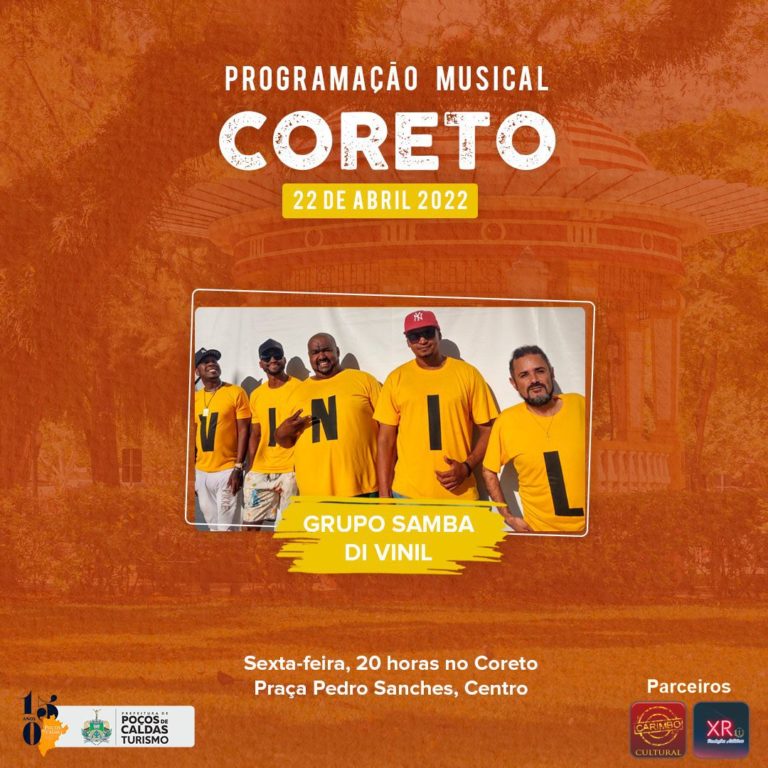 Grupo Samba di Vinil abre programação do Coreto da Pça Pedro Sanches nesta sexta, 22