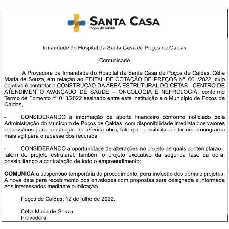 Hospital do Câncer 100% dos recursos garantidos para a execução