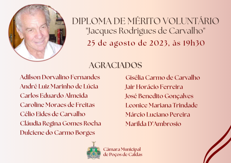 Câmara entrega Diploma Jacques Rodrigues de Carvalho na sexta