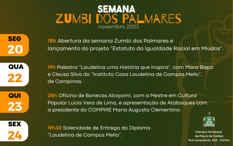Câmara de Poços realiza Semana Zumbi dos Palmares