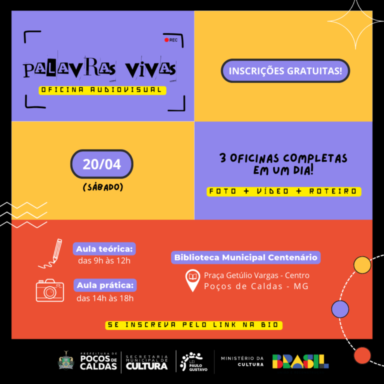Oficina gratuita em Poços oferece formação básica em audiovisual
